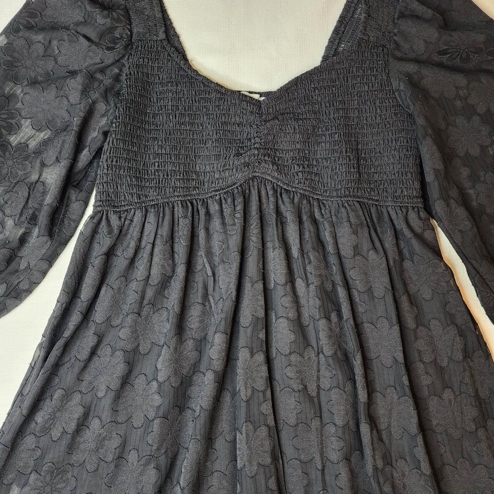 Allison & Kelly Black Floral Feminine Smocked Babydoll Mini Dress Whimsygoth XL